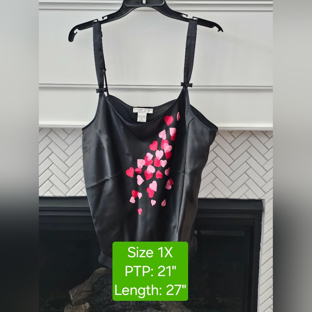 Vintage Morgan Taylor Intimates Satin Heart Print Camisole Top, EUC, Size 1X